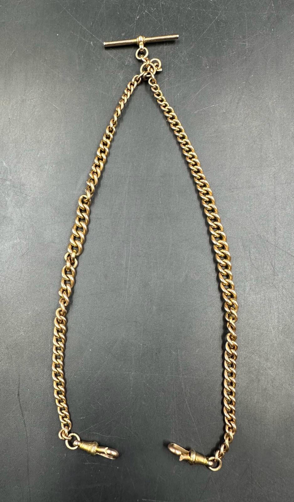 A 9ct gold Albert chain, curb link chain with lobster clasps and T - Bar attachment (Total weight - Image 5 of 8
