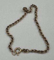 A 9ct yellow gold rope style bracelet with an approximate weight of 3.6g