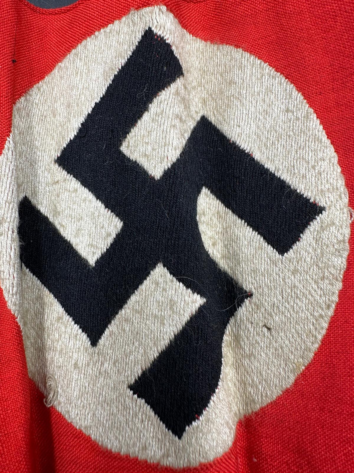 A WWII era Nazi party arm band with RZM paper label to interior, numbered 421870 - Image 2 of 4