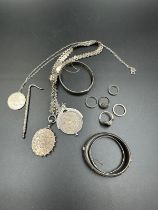 A selection of various silver jewellery.