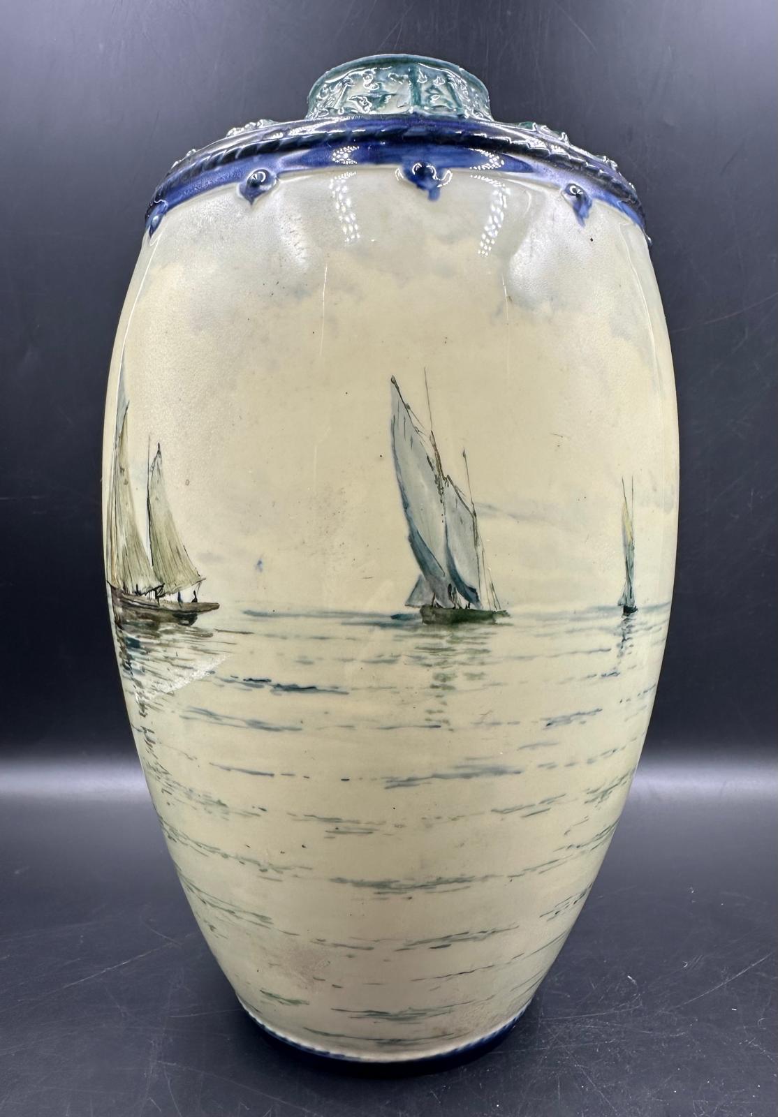 A Royal Crown Derby vase with nautical hand painted scene, approximate height 24cm, - Image 3 of 10