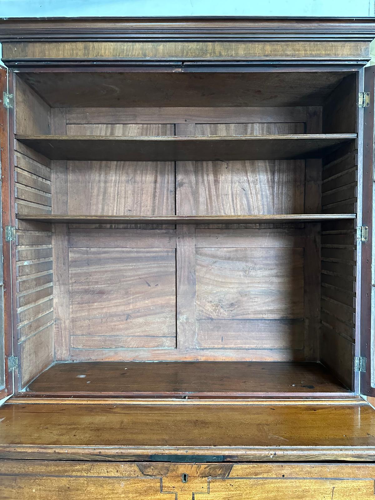A Georgian mahogany secretaire bookcase, glazed doors opening to shelves, the base fitted with - Image 3 of 8