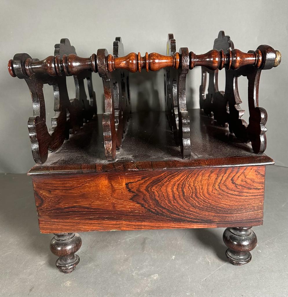 A Victorian carved rosewood Canterbury on turned feet with single drawer under. (53cm x 37cm x - Image 2 of 5