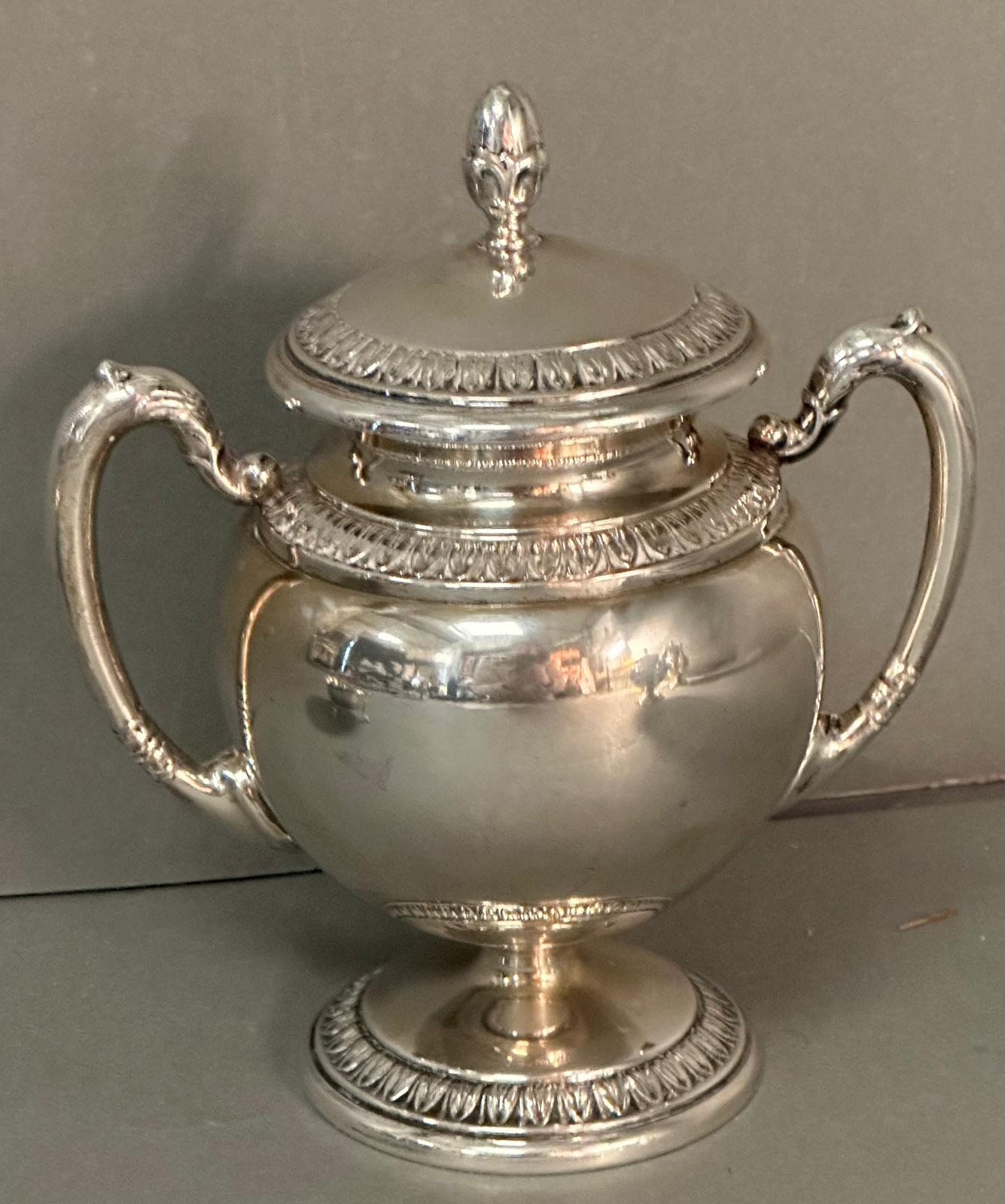 A continental silver tea and coffee service to include tray, tea and coffee pots and sugar bowl. - Image 8 of 8