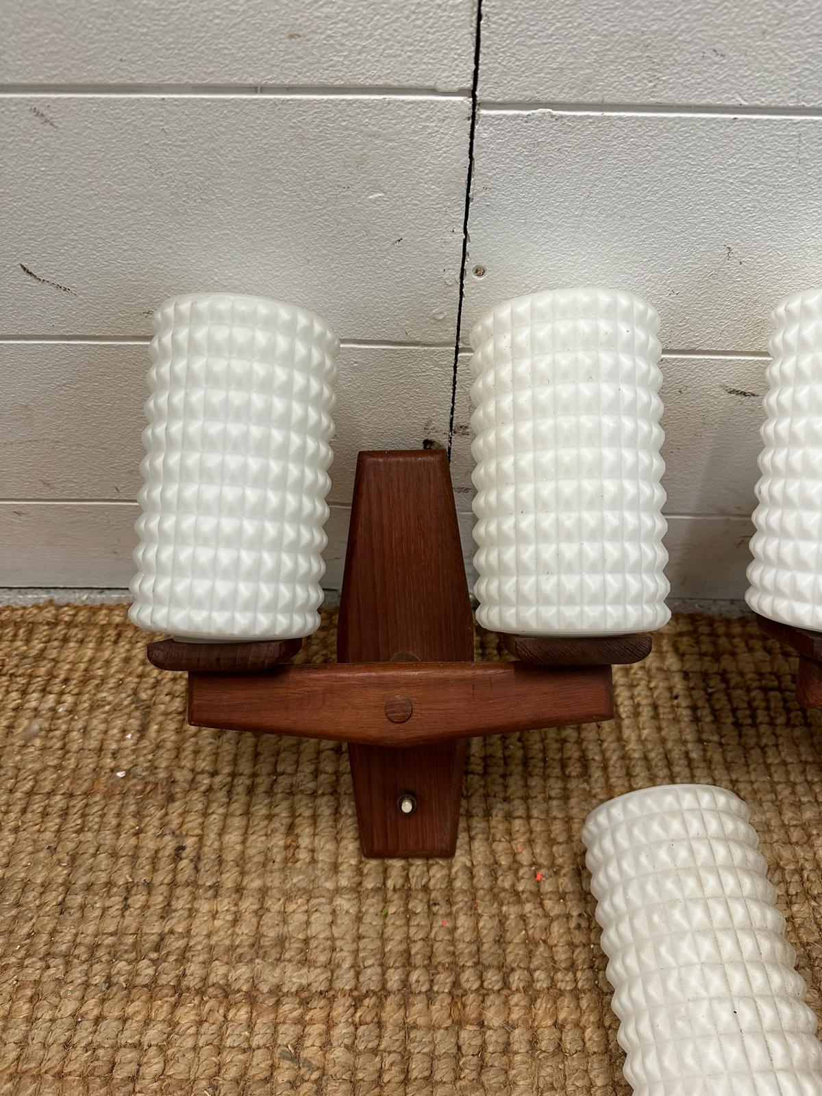 Two Mid Century wall light sconces with white glass shades and one extra shade - Image 2 of 4