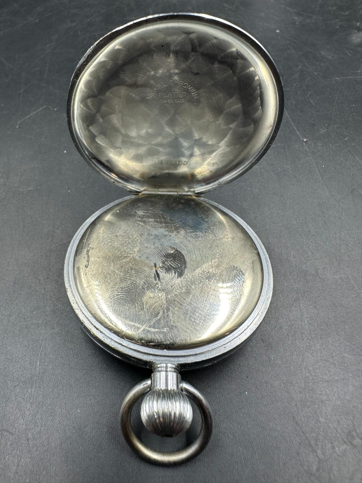 A vintage Bravingtons Renown pocket watch in a nickel chromium plated cess - Image 2 of 6