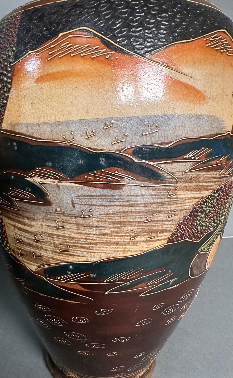 Two Japanese Satsuma gilded and enamel vases (H33cm) - Image 2 of 6