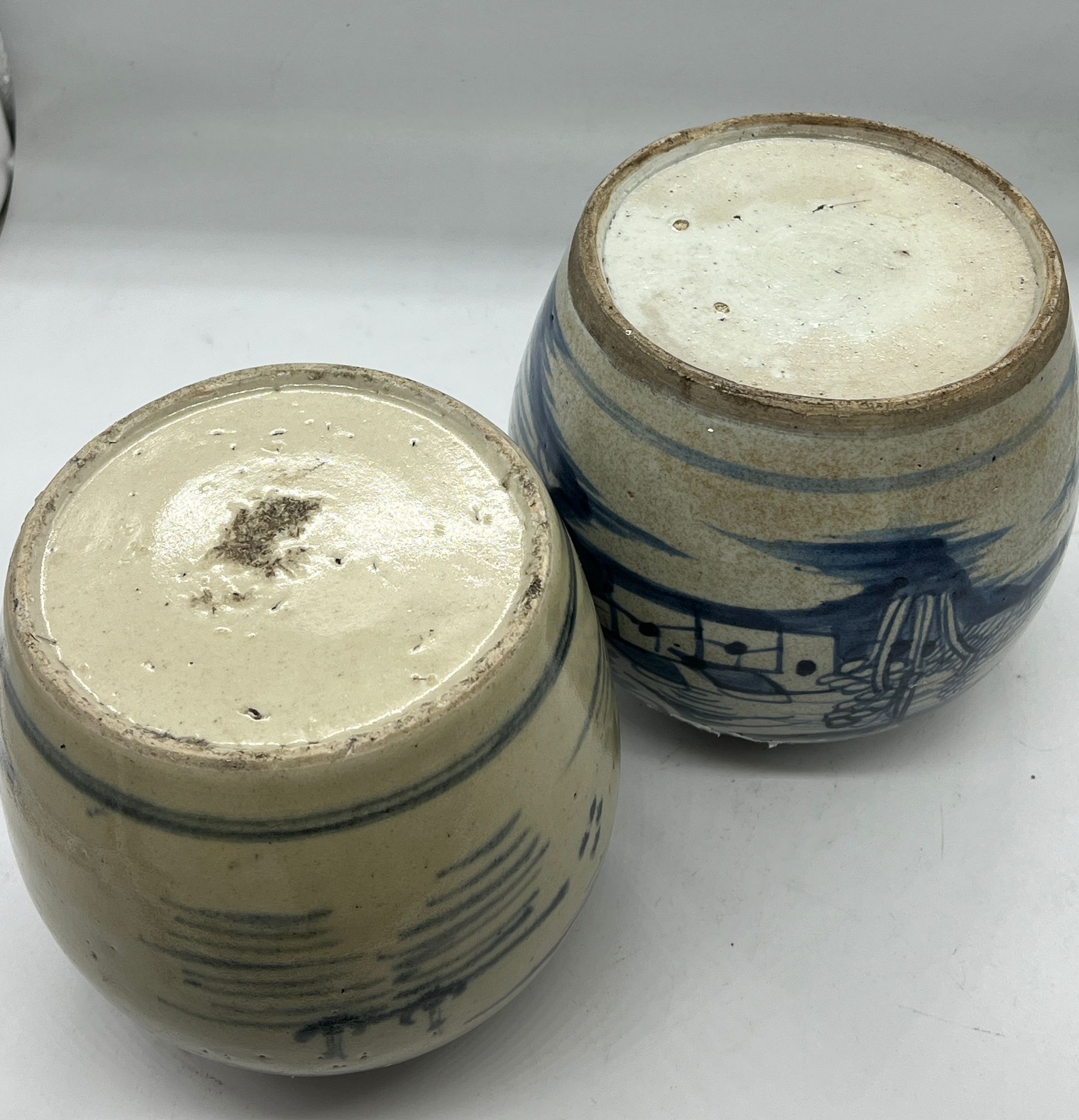 Two blue and white ginger jars in ovoid form landscape design (H18cm) - Image 4 of 4