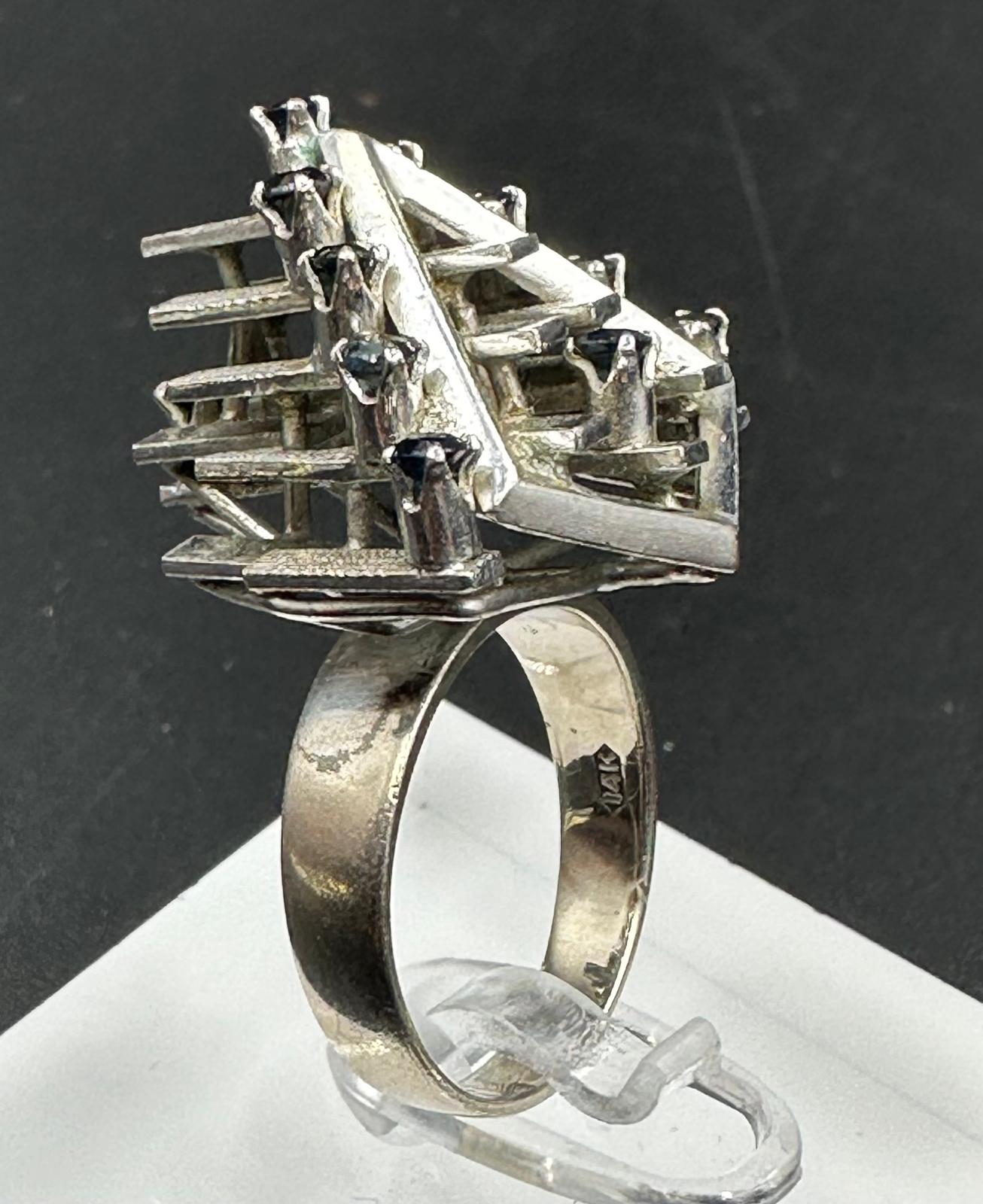 A 14ct white gold fashion ring with sapphires, possibly 1970's, approximate total weight 8.6g - Image 4 of 4