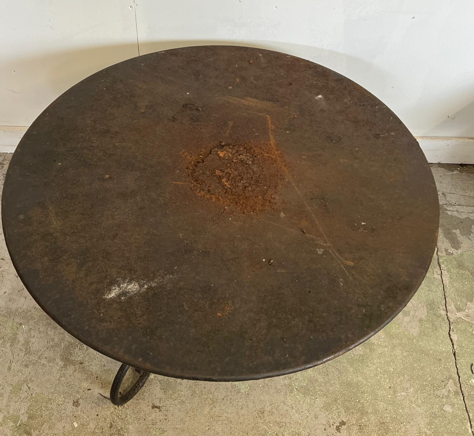 A French style round decorative garden table with scrolling iron work legs (H54cm Dia100cm) - Image 2 of 3