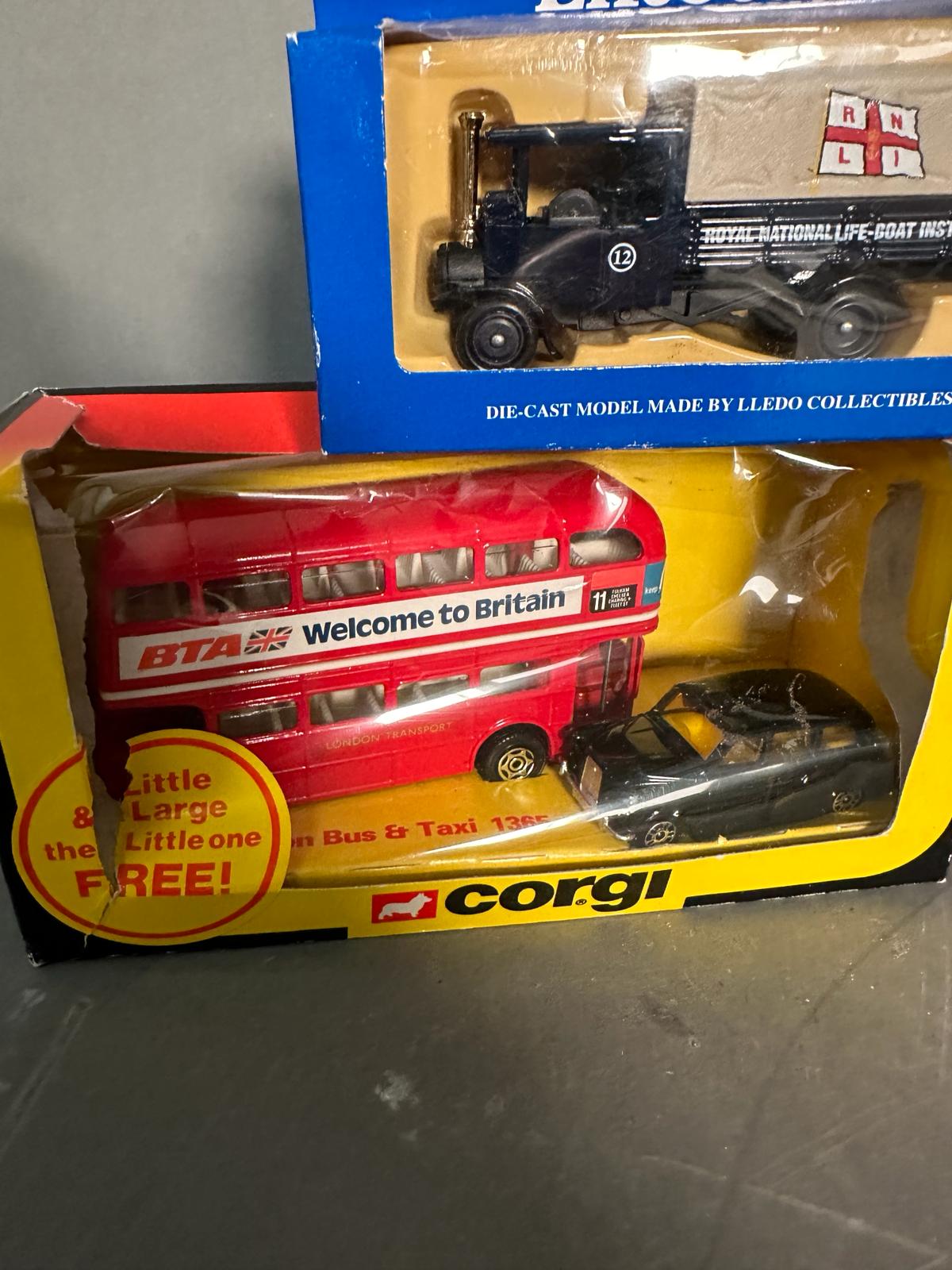 Four boxed toy cars, Corgi lifeboats, a Corgi London bus and black cab and a Matchbox bus - Image 3 of 8