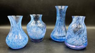 Four small Caithness vases in blue and white