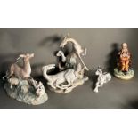 A selection of AF porcelain figures to include Lladro Playful horse no 4597, Fierce pursuit deer and