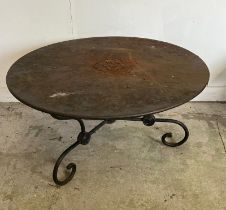 A French style round decorative garden table with scrolling iron work legs (H54cm Dia100cm)