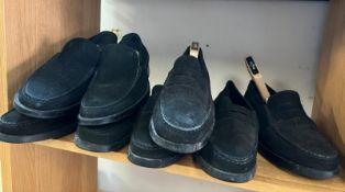 Four pairs of Todd's black shoes, men size 9 and 8.5