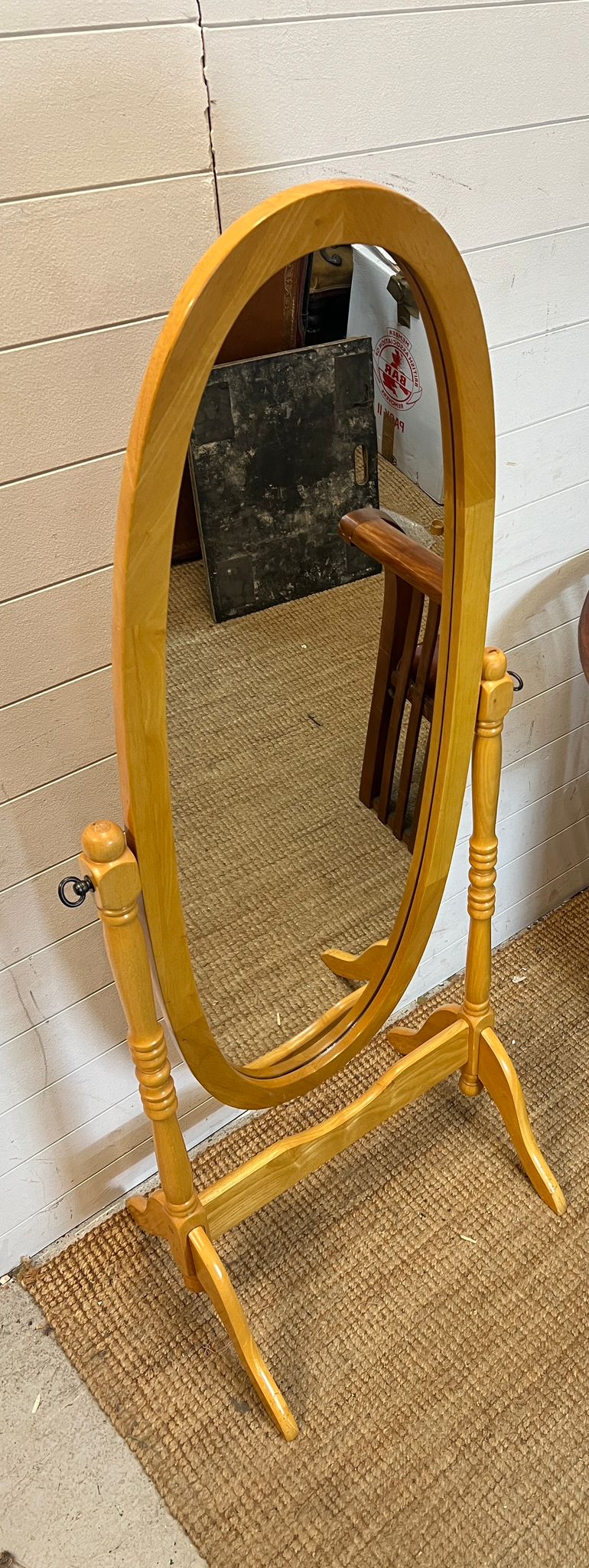 A pine oval swirl floor standing mirror (H155cm)