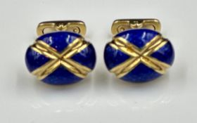 A beautiful pair of 18ct gold and blue enamel cuff links with an approximate total weight of 15g