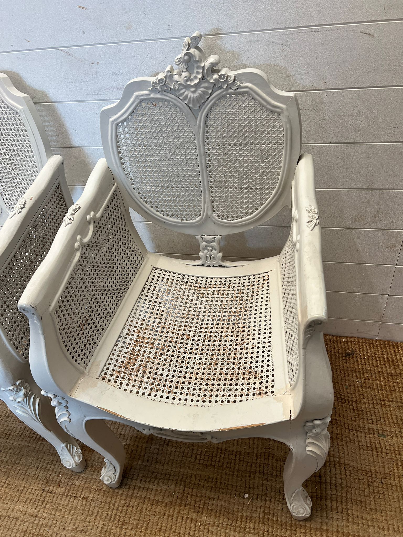 A pair of French painted Bergère arm chairs - Image 4 of 6