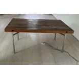 A large oak reclaimed table with plank top and chrome legs (H80cmD120cm W180cm)