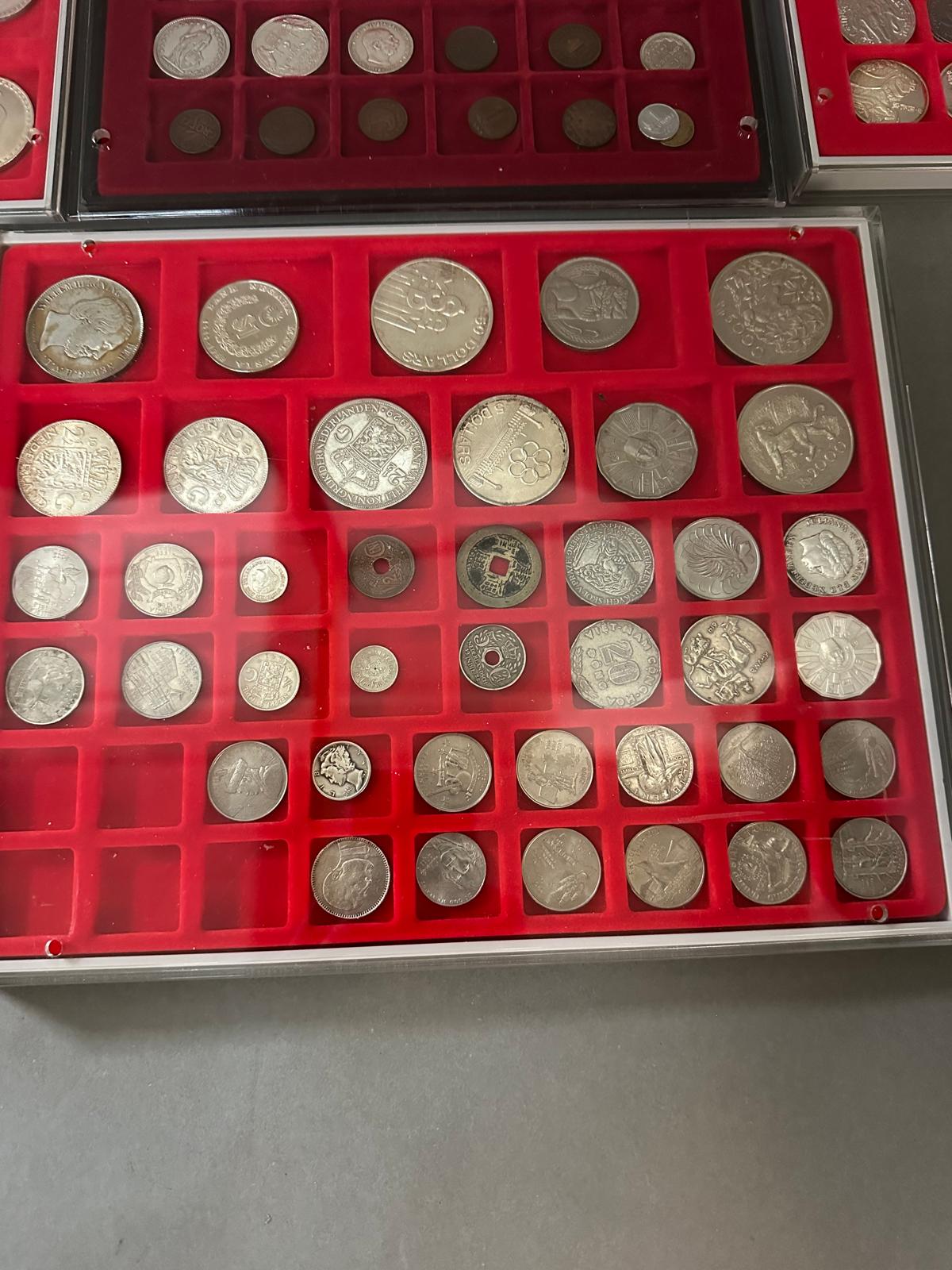 A selection of world coins in seven trays, including Indian, Russian etc. - Image 2 of 9