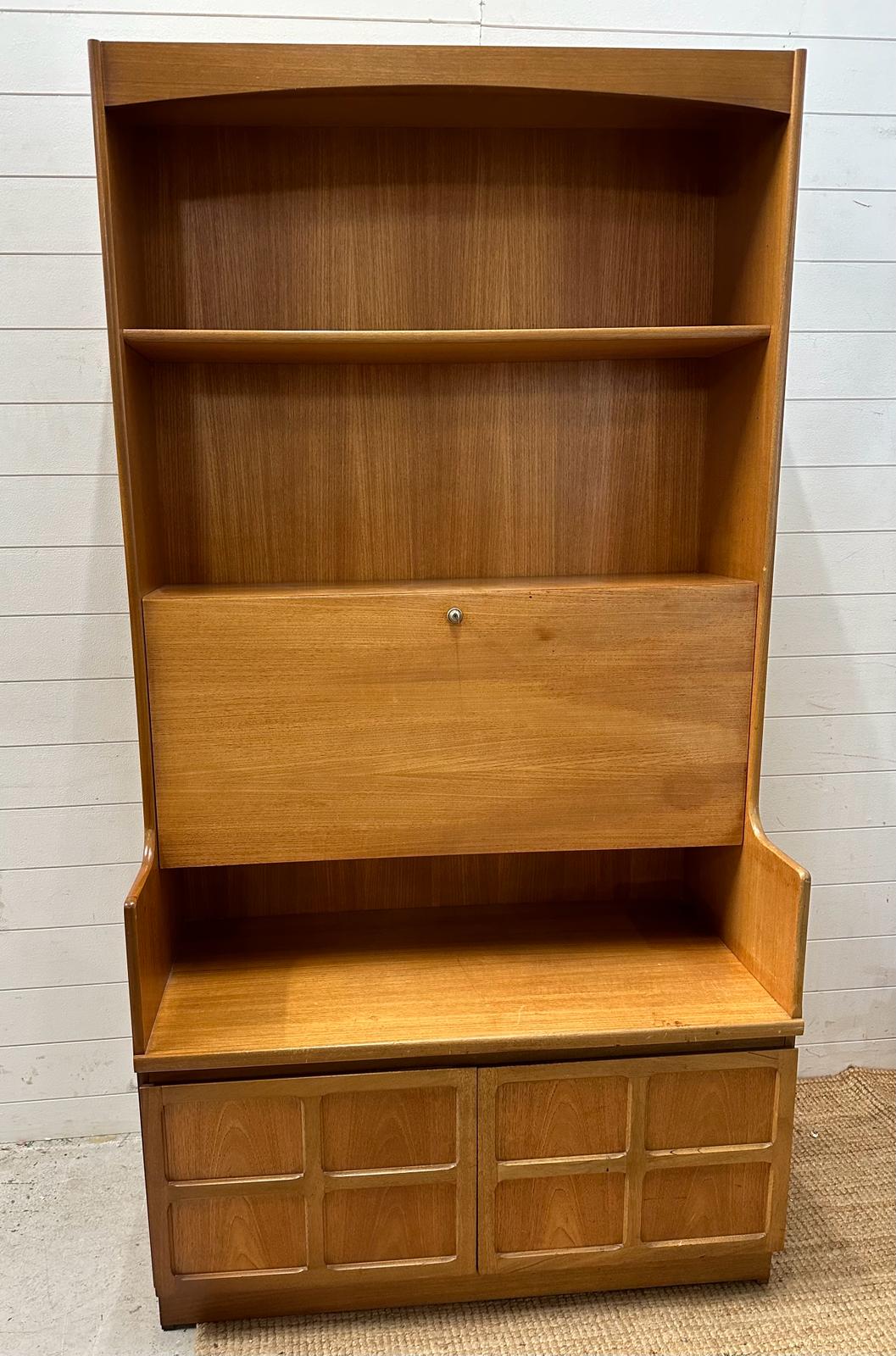 A Mid Century Nathan bookcase bureau with two door cupboard under, fall opening to reveal desk - Image 4 of 6