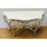 A Rocco style console table with marble shaped top (H84cm W130cm D44cm)