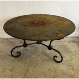 French style round decorative garden table with scrolling iron work legs (H54cm Dia100cm)