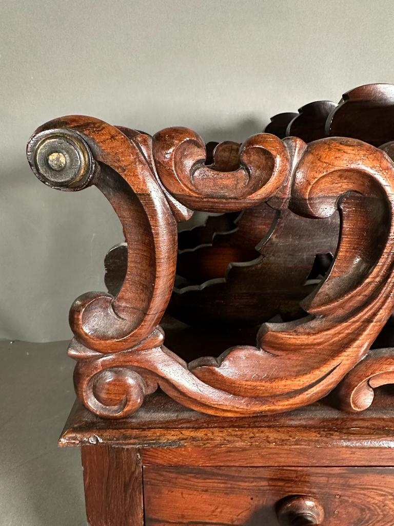 A Victorian carved rosewood Canterbury on turned feet with single drawer under. (53cm x 37cm x - Image 4 of 5