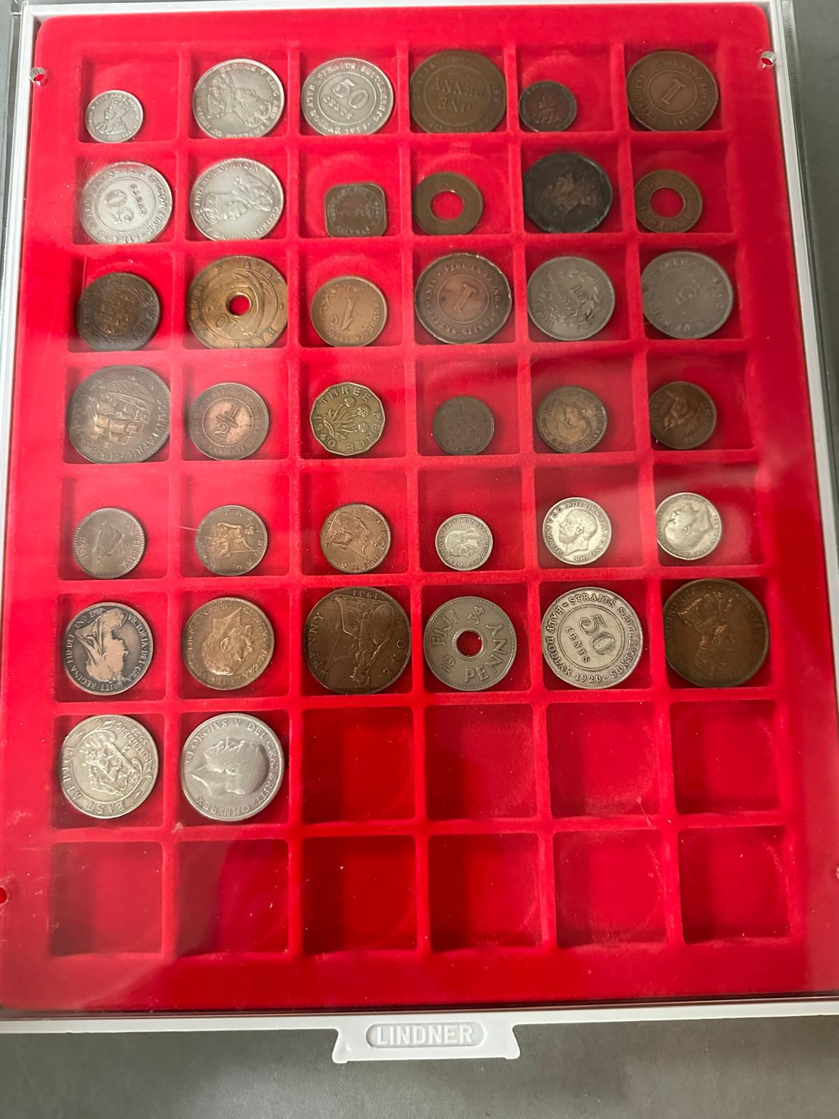 A selection of world coins in seven trays, including Indian, Russian etc. - Image 3 of 9