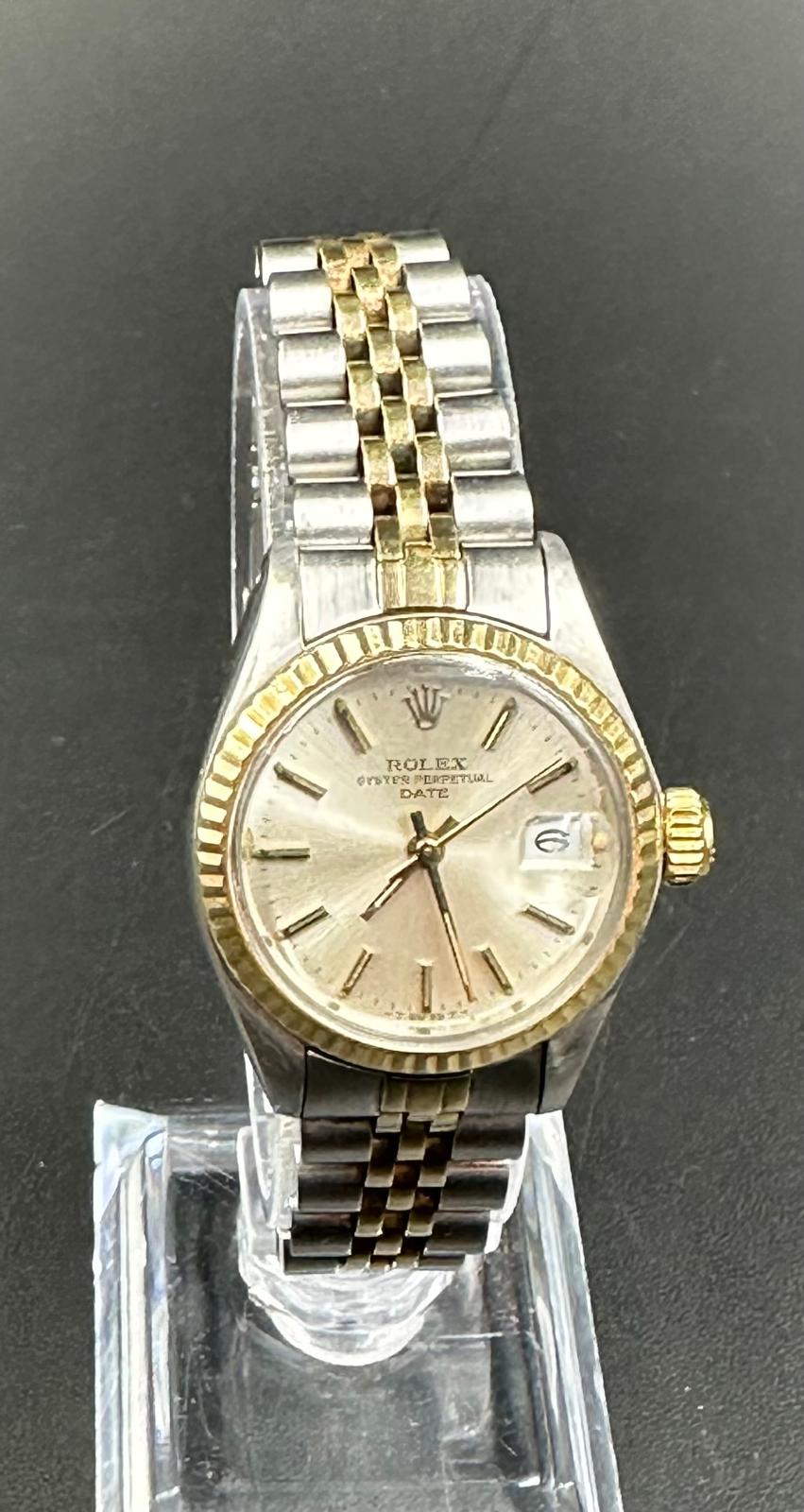 Vintage Rolex lady date steel and 18ct gold wristwatch. 26mm case. Jubilee strap. Automatic