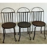 Three Arts and Crafts style iron work chairs (H83cm Dia41cm)