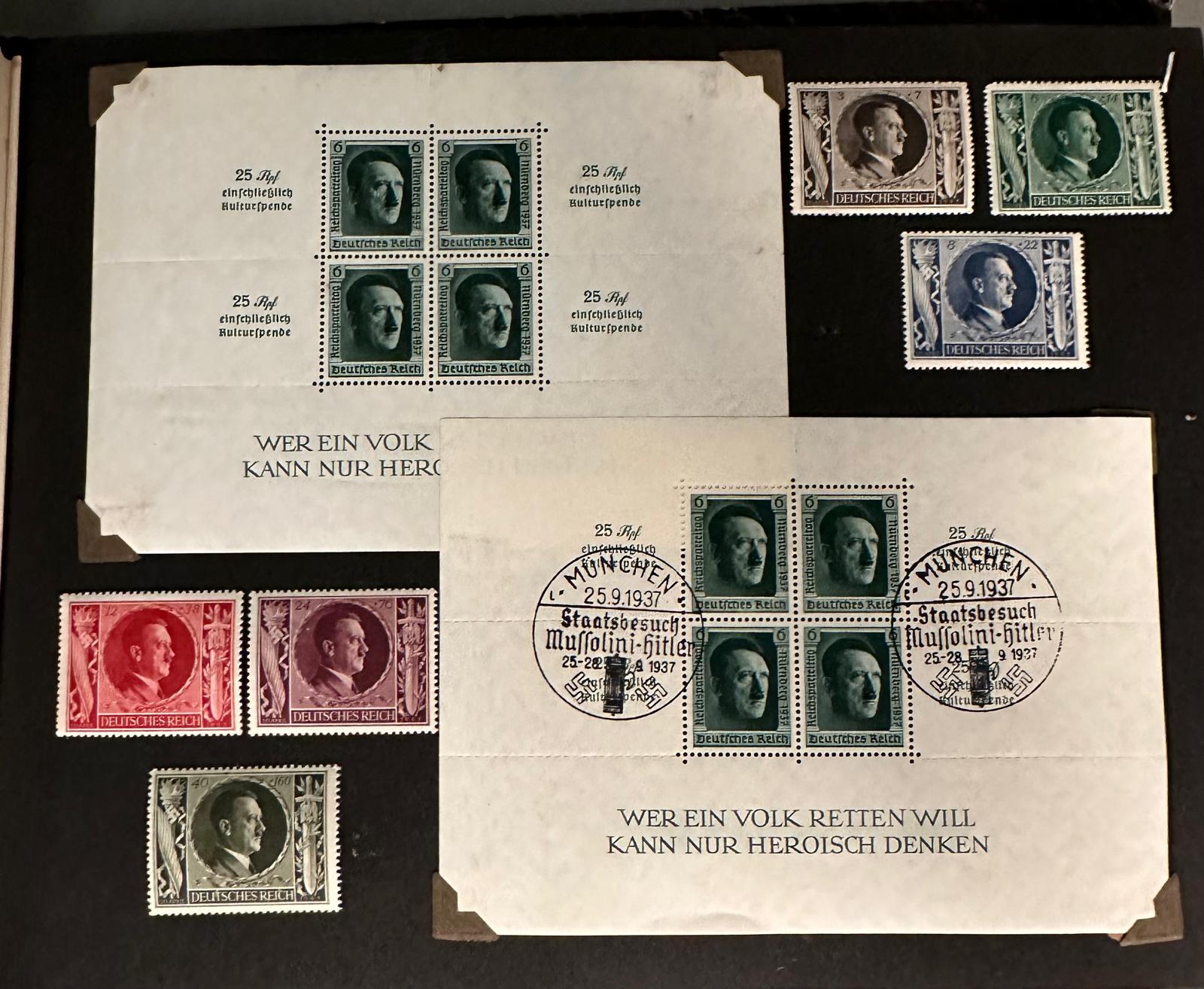 A WWII era German stamp album with a range of various stamps, denominations and issues.