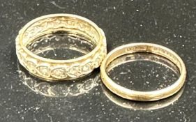 Two 9ct gold rings, one wedding band and a eternity style ring, approximate combined total weight is