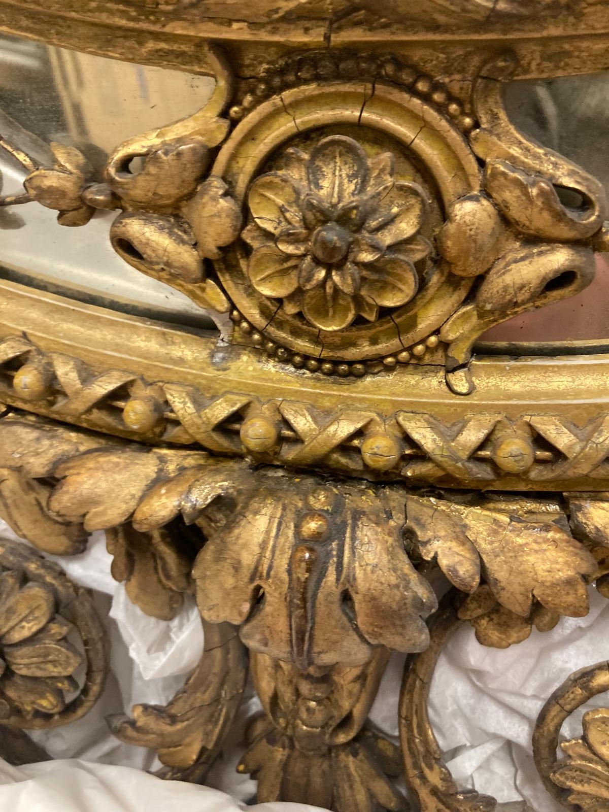 A large George lll gilt wood oval mirror. The frame with urn cresting and floral and foliate scrolls - Image 3 of 21