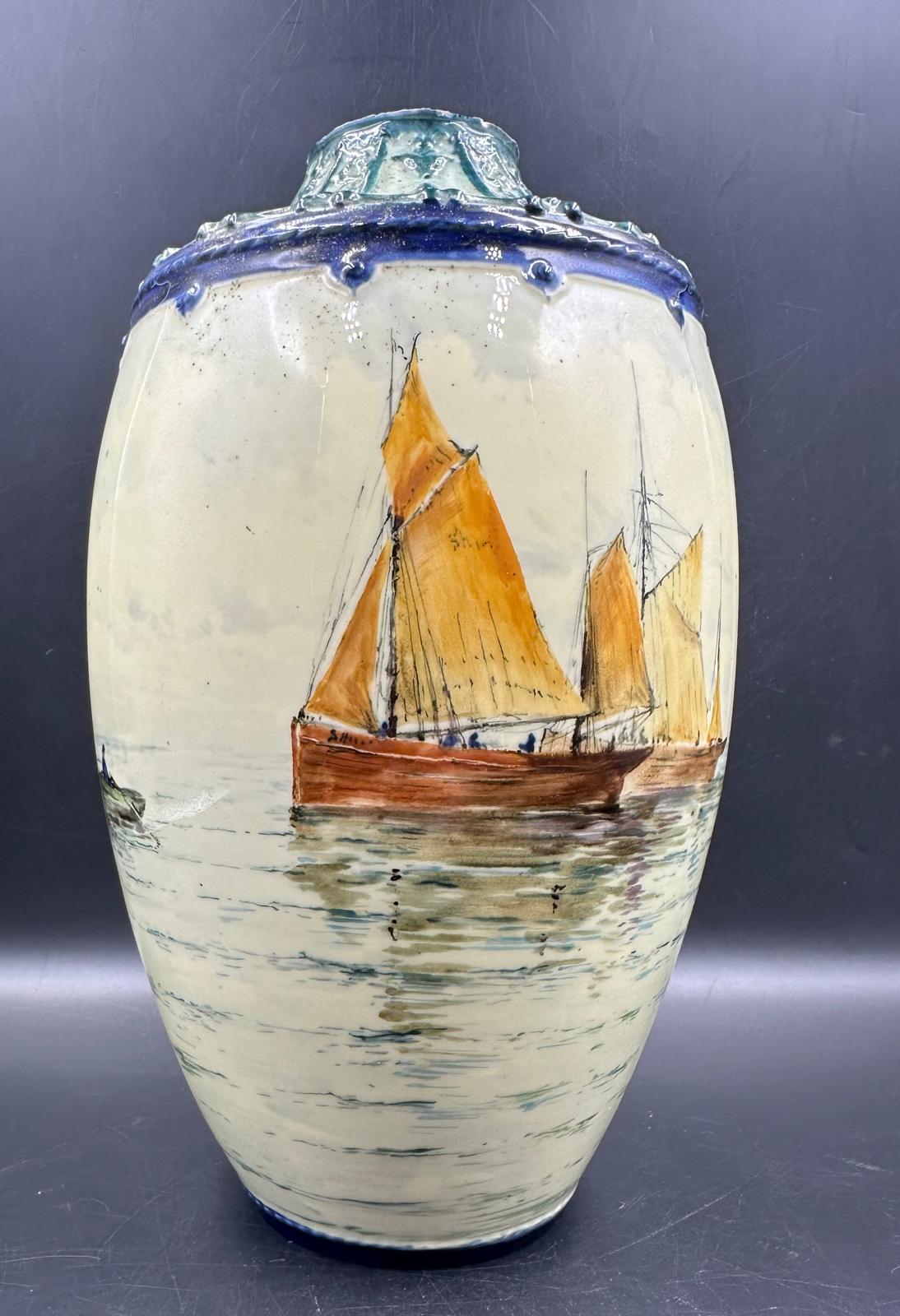 A Royal Crown Derby vase with nautical hand painted scene, approximate height 24cm, - Image 6 of 10