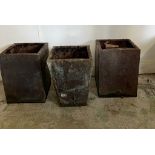 A pair of square copper planters and one tapering copper planter (H42cm SQ28cm)