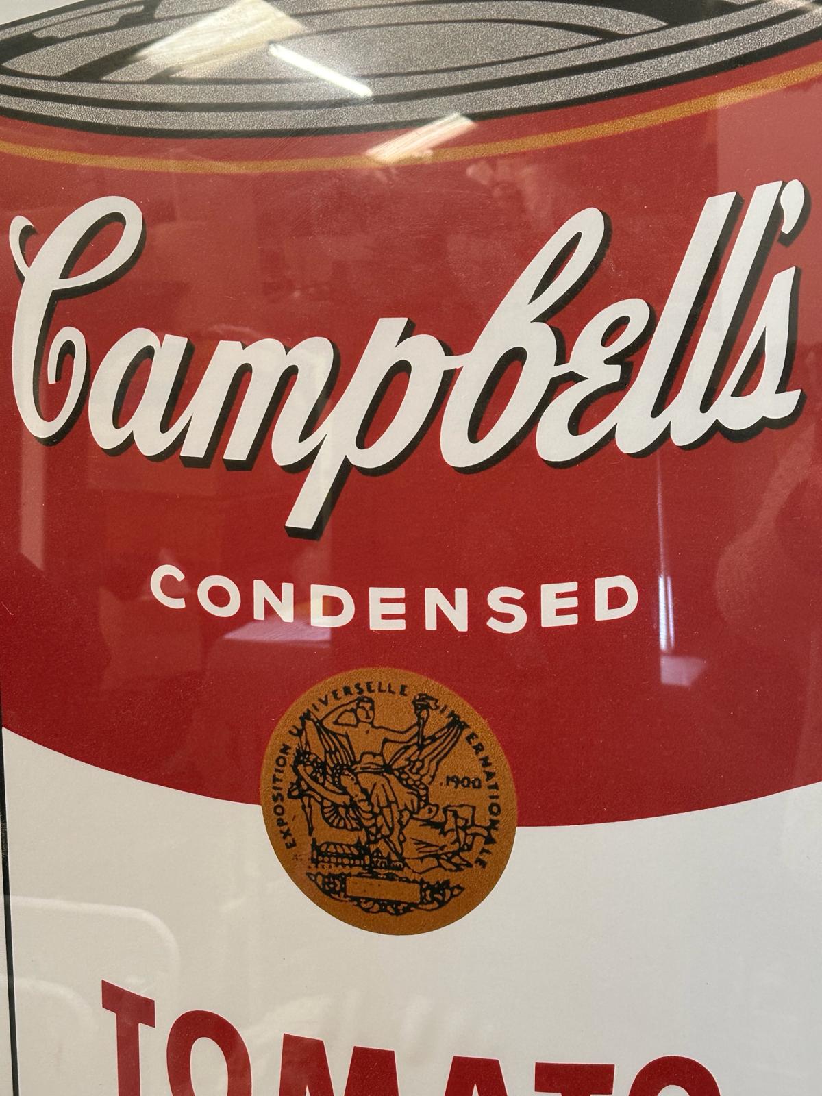 A vintage framed Campbells condensed Tomato soup poster from The Andy Warhol collection 67cm x 118cm - Image 2 of 2