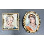Limoges France porcelain portrait brooch pair from the mid 20th century