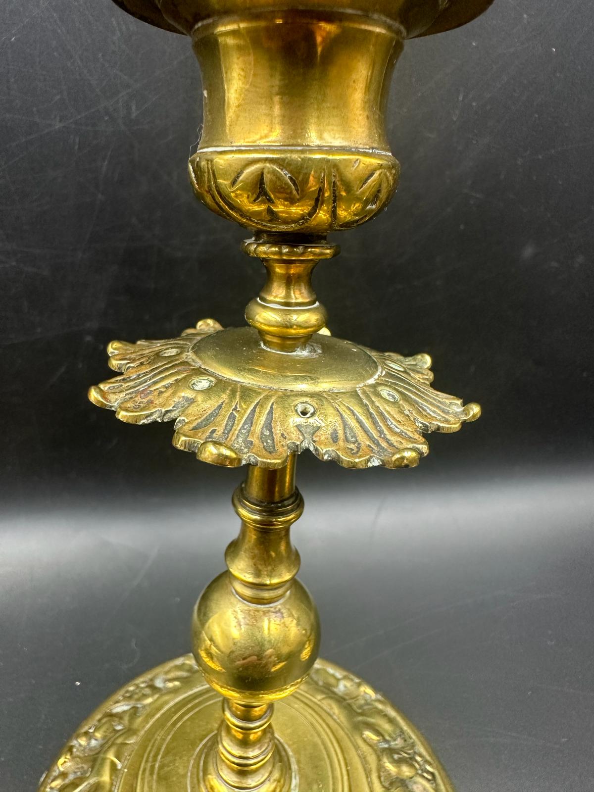 Two pairs of ornate brass candlesticks - Image 3 of 4