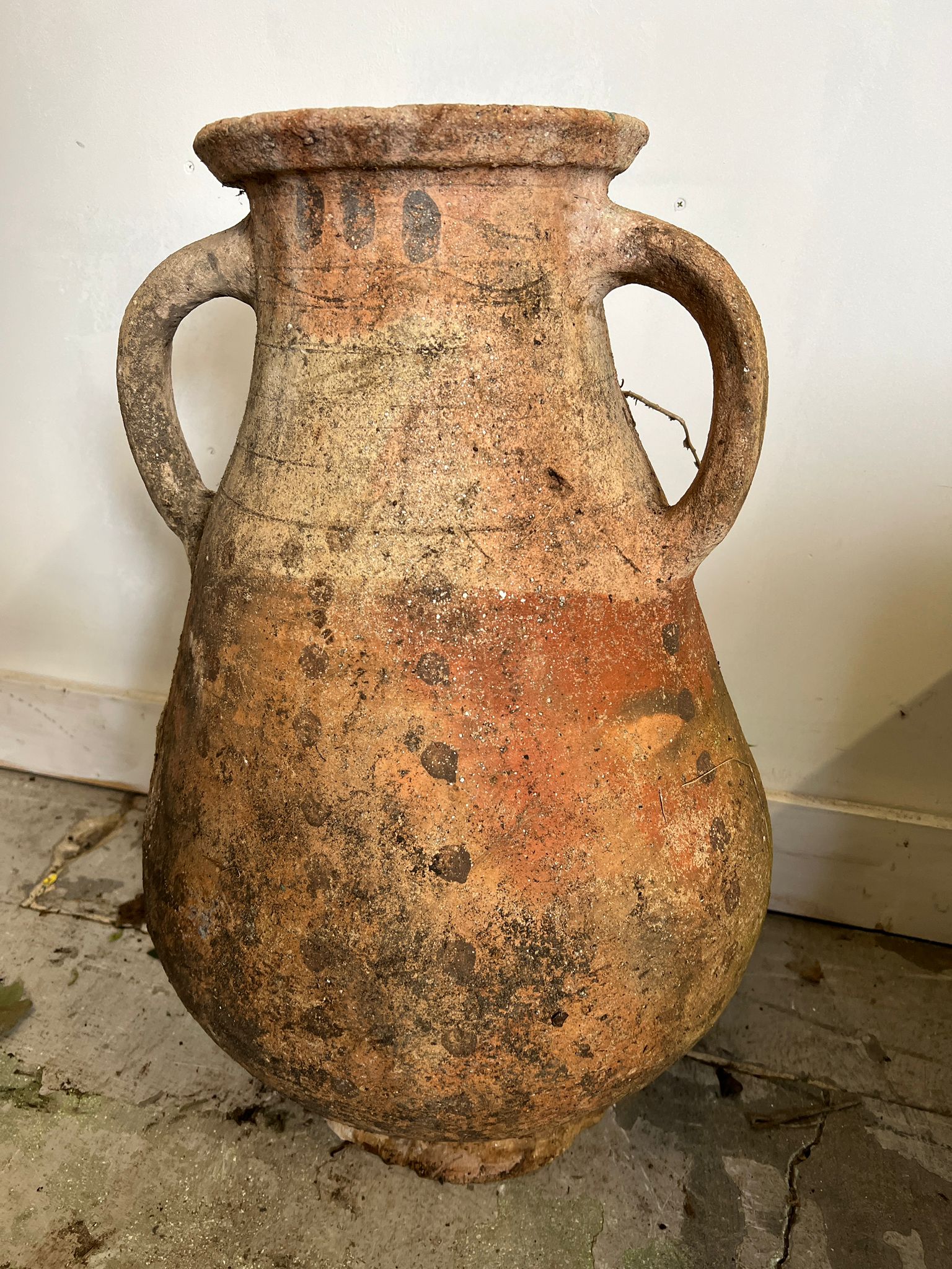 A terracotta rustic two handle vessel (H64cm Dia36cm)