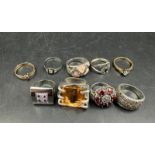 A selection of silver 925 marked rings and three costume jewellery rings, various styles and sizes