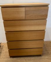 An Ikea Malm chest of drawers, four long and two short drawers (H123cm W80cm D48cm)