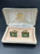 A pair of Jade and gold metal cuff links, from Kyoto Japan.
