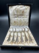 A boxed set of six silver teaspoons, hallmarked for Birmingham 155 with an approximate weight of 70g