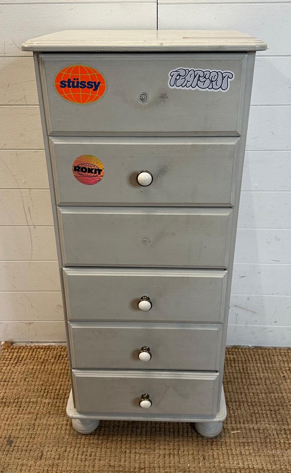 A grey painted six drawer tall boy AF (H104cm W45cm D38cm)