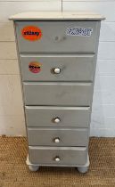 A grey painted six drawer tall boy AF (H104cm W45cm D38cm)