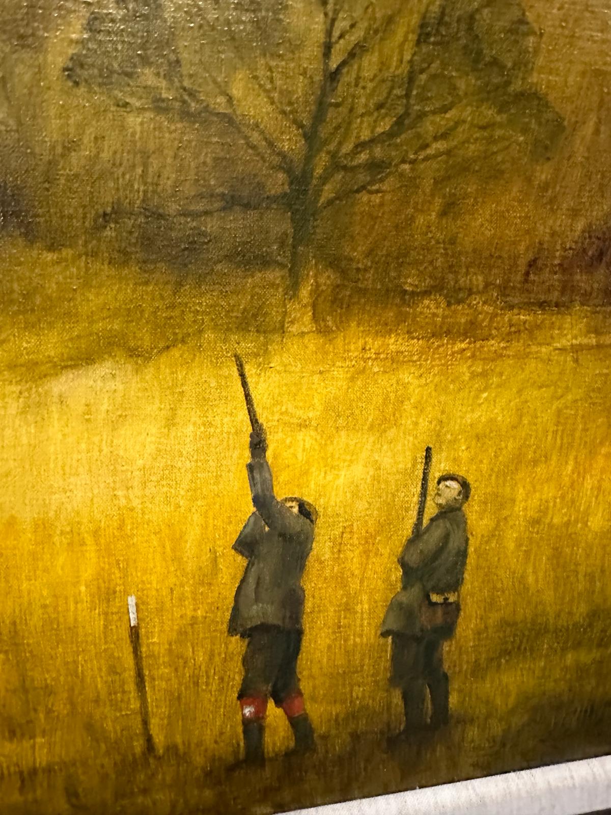An oil on canvas of a rural shooting scene by Ken Hildrew signed lower left 99cm x 69cm - Image 6 of 6