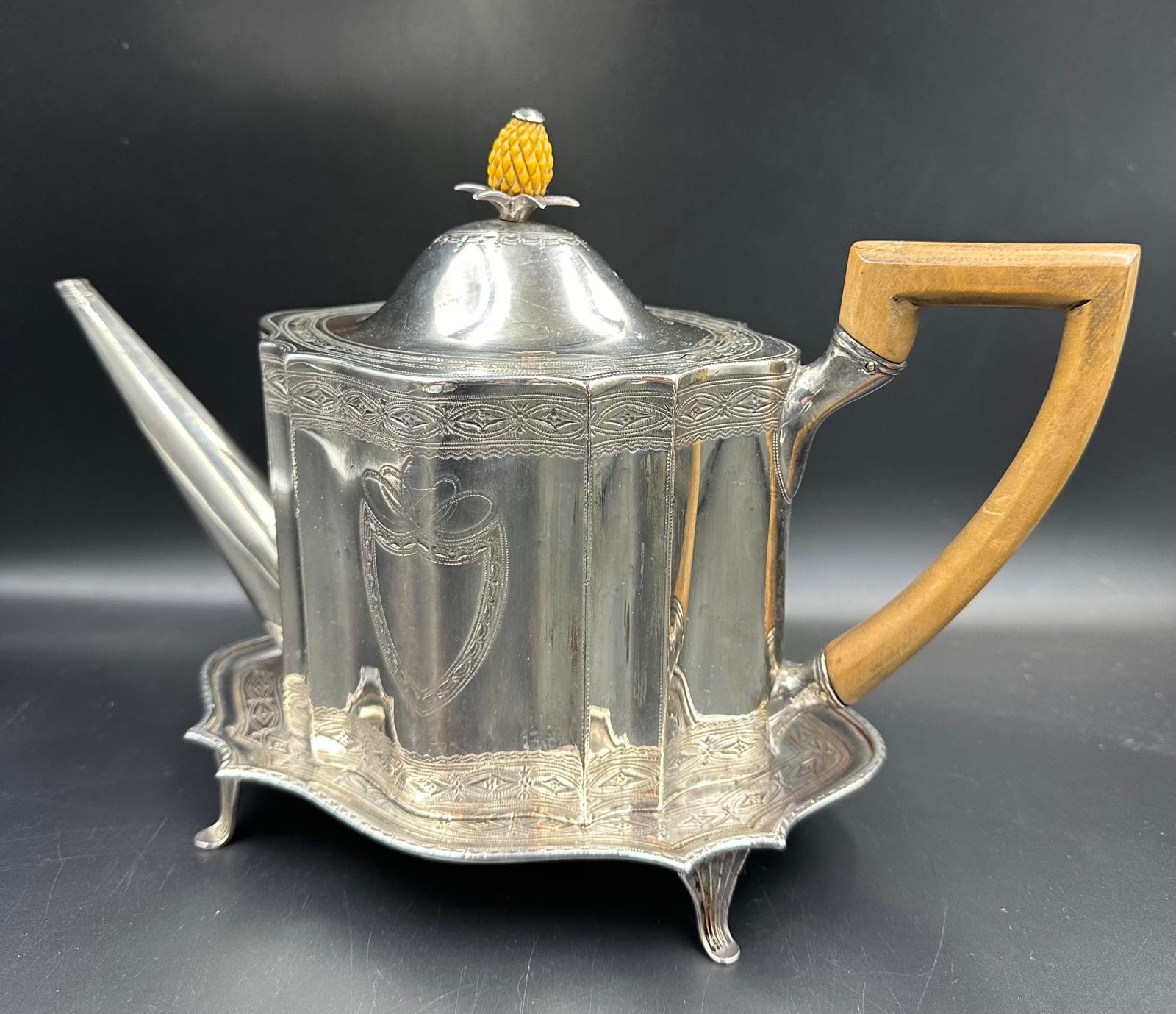 A Georgian silver teapot on stand, hallmarked for Edinburgh 1816 with a makers mark of AS, with a - Image 2 of 4