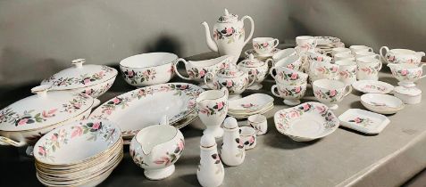 A large selection of Wedgwood Hathaway Rose pattern dinner service, 7 bowls, 7 coffee cups and