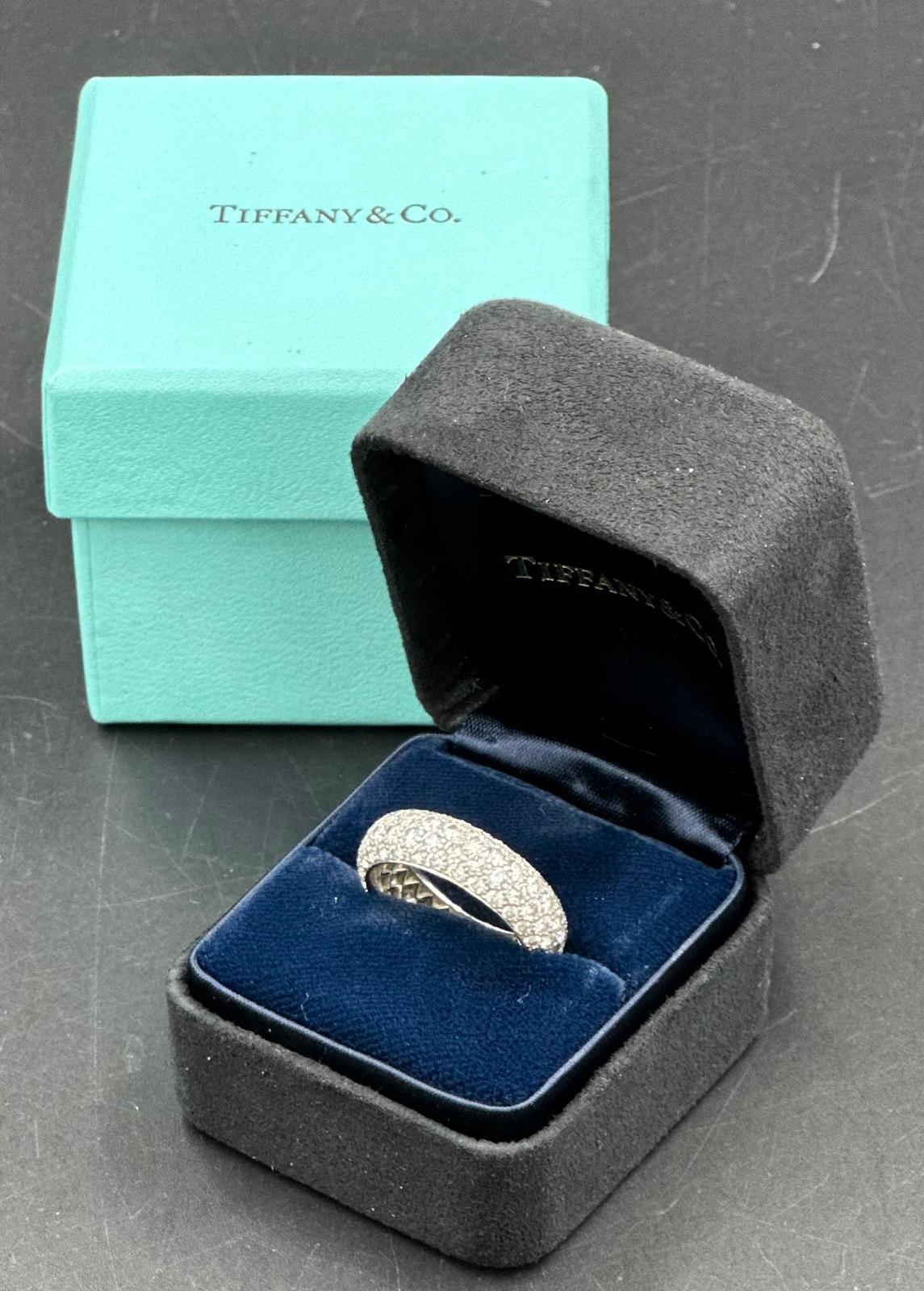 Four row diamond eternity ring mounted in platinum. Signed Tiffany 950. Total diamond weight - Image 8 of 9